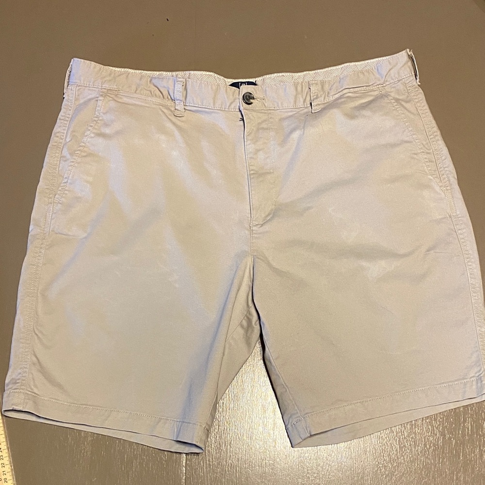 George Men’s Gray Chino Shorts Size 40 Cotton Stretch Casual Flat Front